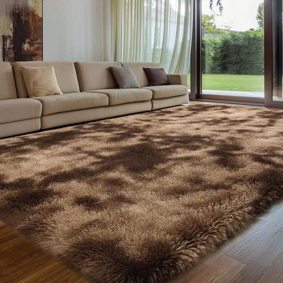Treeboy Fluffy Area Rug Thick & Shaggy Carpet For Living Room & Bedroom Floor, Home Decor Anti-Slip Soft Carpet Floor Mat