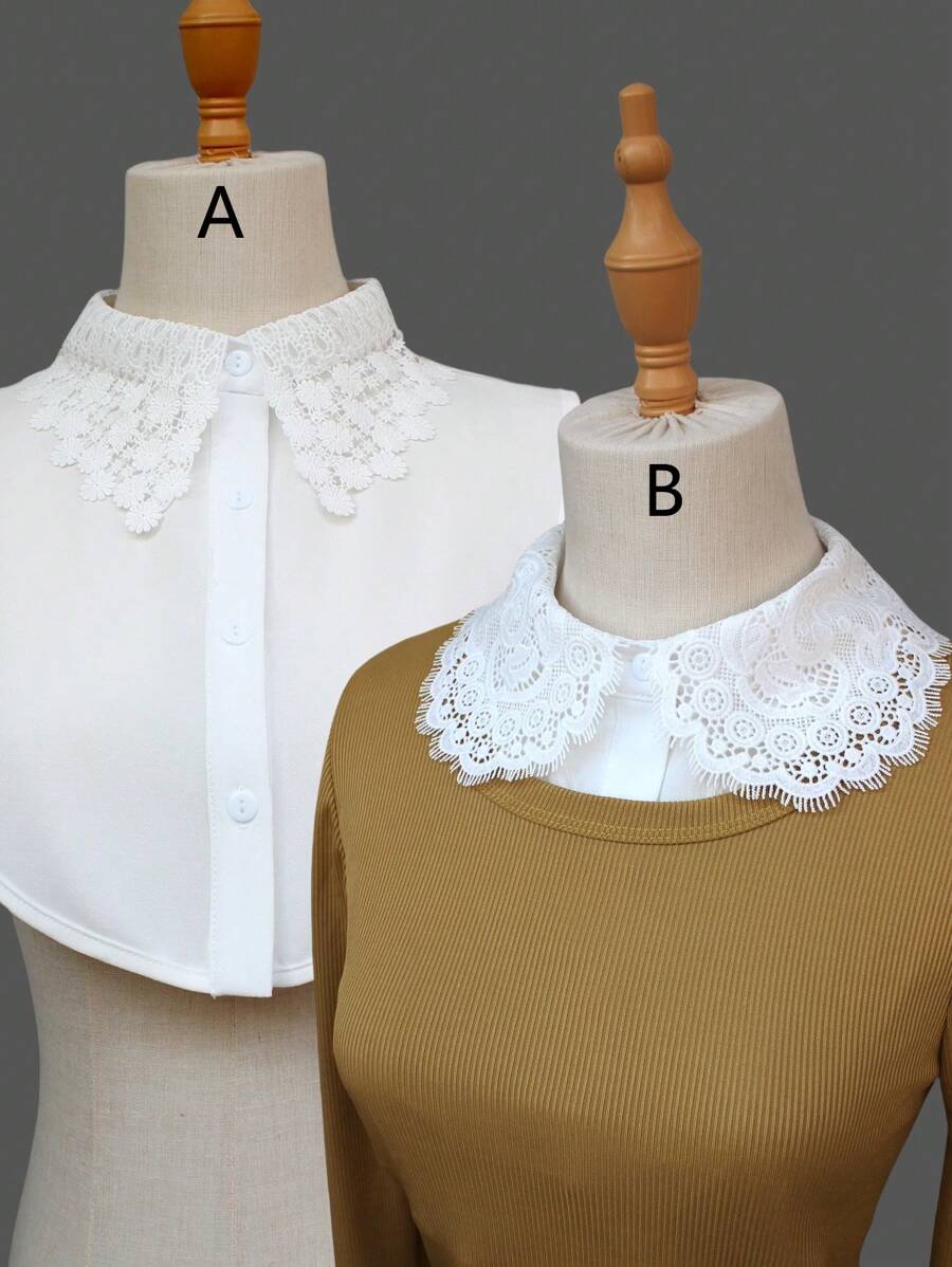 1pc Women Fashion Detachable Embroidered Lace Collar Accessory, Versatile For Layering With Sweaters, Dresses, Jackets, For Spring/Autumn/Winter Valentine's Day - White - View 1
