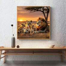 Bộ tranh đính đá 5D - Gia đình sư tử, Bộ tranh đính đá tròn tự làm dành cho người lớn, Bao gồm dụng cụ, Thích hợp trang trí tường nhà, Không khung, Bộ tranh thủ công lớn 39.88x39.88cm - Nhiều màu - Xem 4