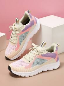 Women's Light Pink Basic Training Shoes, Ultralight & Breathable Knit Fabric, Suitable For Sports, Fitness, Running, Outdoor Activities - Multicolor - View 2