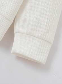 1 Set Baseball Collar Plain Long Sleeve Cardigan Jacket + Long Pants, 2pcs, Fall Clothes - White - View 5