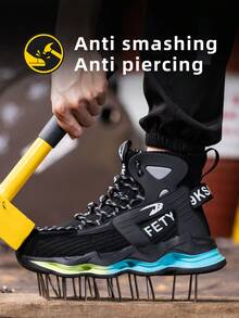 男士冬季時尚工作靴,男士鋼頭安全鞋,防砸高筒防護鞋 - 黑色 - 查看 6