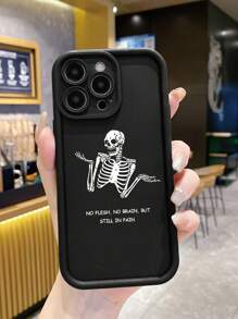 Skull Pattern Fingerprint Proof Black Sandstone Mobile Phone Case Compatible With Apple/Redmi/Infinix/Vivo - Black - View 4
