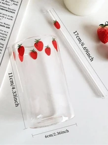 1Pc 280ml Cute Strawberry Glass Cup, Aesthetic Drinking Glass With Straw, Reusable Iced Coffee Tumbler, Cute Drinkware For Parties, A Unique Glass Cup And A Holiday Essential, Perfect For Halloween Gatherings And As A Christmas Gift, Cup With Straw, Christmas Gifts. - Multicolor - View 3