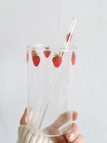 1Pc 280ml Cute Strawberry Glass Cup, Aesthetic Drinking Glass With Straw, Reusable Iced Coffee Tumbler, Cute Drinkware For Parties, A Unique Glass Cup And A Holiday Essential, Perfect For Halloween Gatherings And As A Christmas Gift, Cup With Straw, Christmas Gifts. - Multicolor - View 6