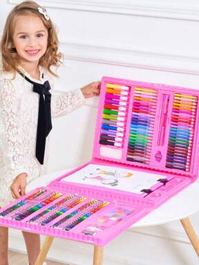 42 Stück/208 Stück Malen und Basteln Set für Kinder, Malutensilien inklusive Wasserfarben, Filzstifte, Buntstifte, Radiergummi, Spitzer, Farbkasten etc. Geschenk für Schule, Partys für Kinder (Verpackungsmuster & Zubehörfarbe zufällig)