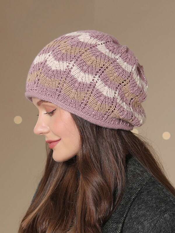 1 Pezzo Nuovo Cappello invernale a doppio strato in lana, con circonferenza della testa calda e resistente al freddo, cappello a collo alto alla moda, in maglia e pile