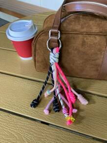 1 peça Acessório de design original - Chaveiro criativo e divertido, Chaveiro de corda feito à mão, Presente fofo, Pingente de bolsa trançado, Estilo único, Essencial para jovens trabalhadoras de escritório, Corda da sorte, Corda de pérola aleatória