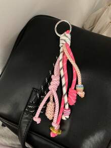 1 peça Acessório de design original - Chaveiro criativo e divertido, Chaveiro de corda feito à mão, Presente fofo, Pingente de bolsa trançado, Estilo único, Essencial para jovens trabalhadoras de escritório, Corda da sorte, Corda de pérola aleatória
