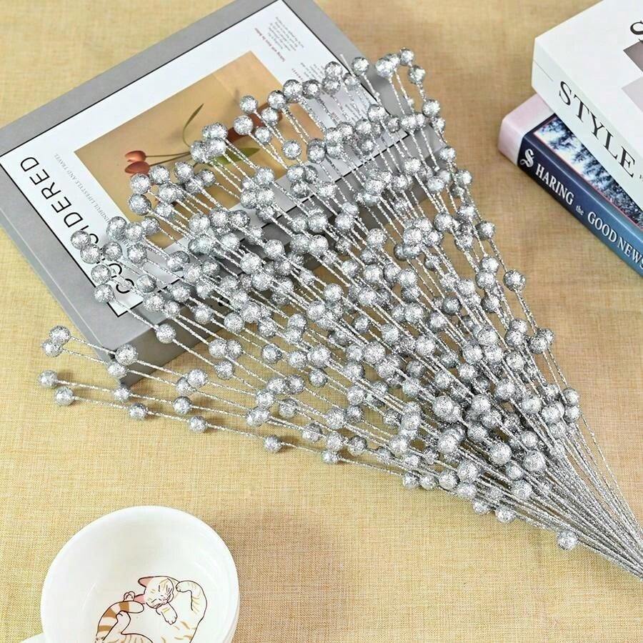 Christmas Tree Decorations Artificial Gold Powder Berry Stems And