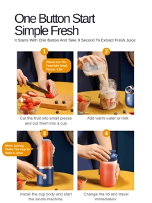 1pc 400ml Wireless Portable Electric Juicer Blender, USB Rechargeable Mini Fruit Juice Mixer With 6 Blades And Dual Cups, Multi-Function Juicing Cup Blender, Suitable For Home Or Outdoor Kitchen Food Processing, Great For Extracting Vegetables, Fruits And Making Milkshakes. - Double Cup With Lid - View 5