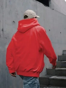 Christmas Style Men Plus Santa Claus Digital Print Front Drawstring Pullover Sweatshirt With All-Over Printing, Fall - Red - View 2