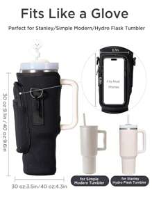 1 pieza de bolsa portadora de botella de agua con bolsillo para teléfono + 1 pieza de funda de pajita de color aleatorio para vaso aislado de 40/30 Oz, funda de botella de agua de neopreno con correa ajustable, gancho para llaves, adecuado como regalo de Navidad, regalo de Año Nuevo