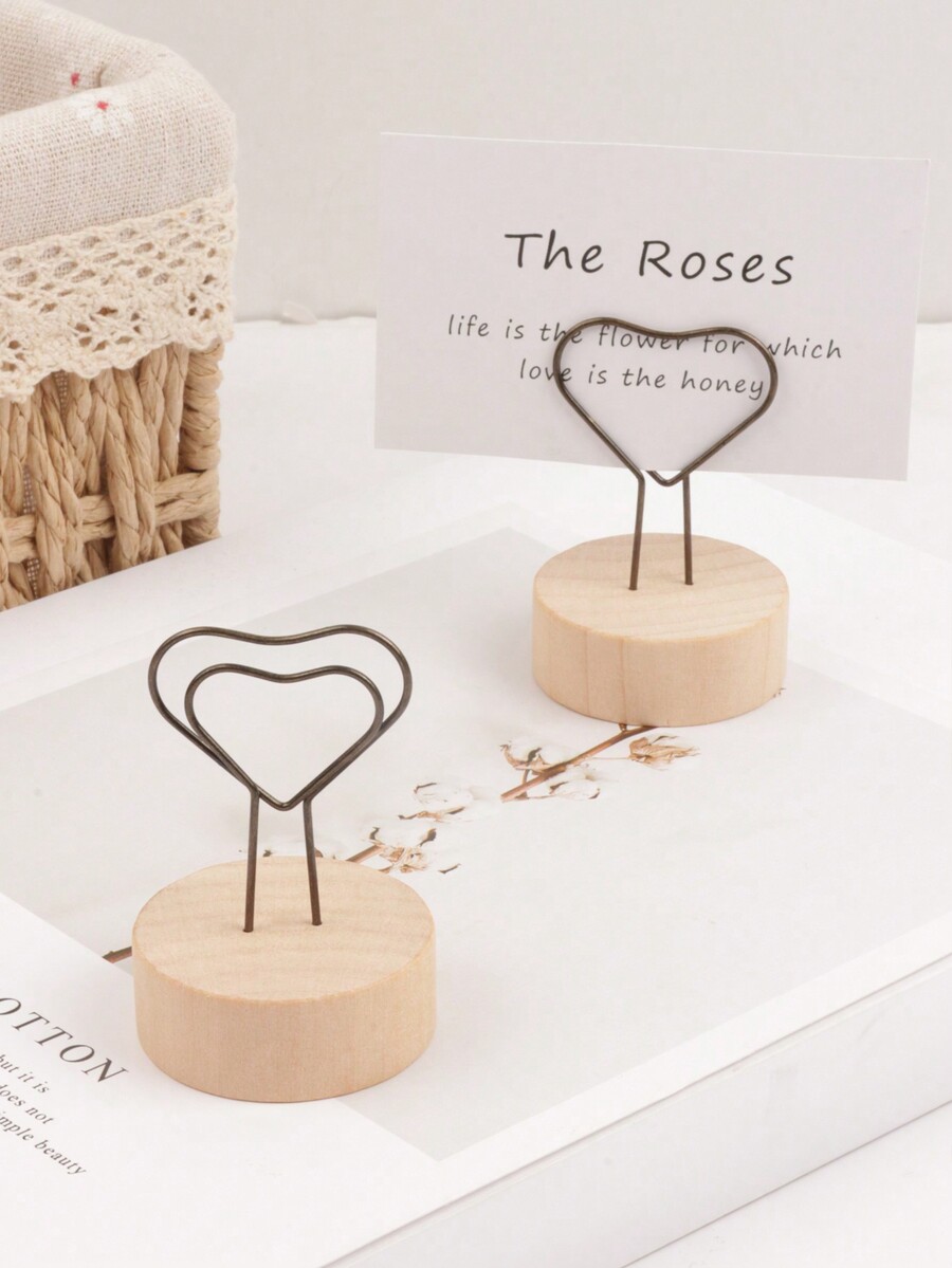 1pc Vintage Wooden Memo Holder Photo Card Name Card Clip Stand, Simple