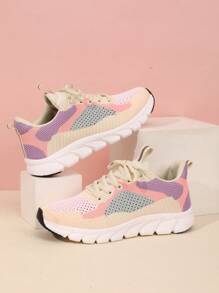 Women's Light Pink Basic Training Shoes, Ultralight & Breathable Knit Fabric, Suitable For Sports, Fitness, Running, Outdoor Activities - Multicolor - View 3