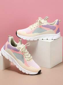 Women's Light Pink Basic Training Shoes, Ultralight & Breathable Knit Fabric, Suitable For Sports, Fitness, Running, Outdoor Activities - Multicolor - View 1