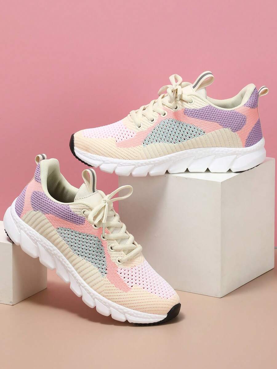 Women's Light Pink Basic Training Shoes, Ultralight & Breathable Knit Fabric, Suitable For Sports, Fitness, Running, Outdoor Activities - Multicolor - View 1