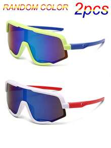 2 件装彩色儿童骑行眼镜，适合 3-8 岁儿童，户外运动眼镜，大号彩色镜框 - 送给孩子的完美礼物 - 颜色随机 - 彩色 - 查看 2