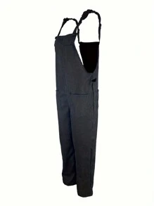 Womens Overall Jumpsuit Casual Corduroy For Autumn Winter Fashion Comfortable Stylish Full Length Denim Style Cozy Outfit - 黑色 - 查看 5