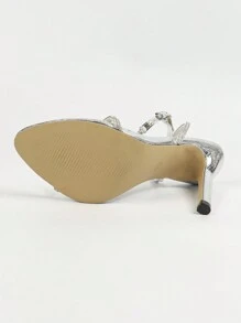 Jin Bei Qi Giày sandal cao gót hở mũi quai ngang gợi cảm, thời trang, thanh lịch dành cho nữ, gót cao màu vàng thoải mái, thích hợp cho các bữa tiệc và sự kiện, trang phục mùa xuân hè. - Bạc - Xem 8