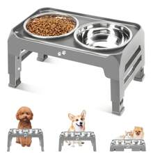 Elevated Dog Bowls For Small To Medium Dogs 3 Height Adjustable Raised Dog Bowl Racks 6" Stainless Steel Dog Food Bowls Anti-Slip Dog Feeder Adjustable To 2.75", 6", 7.5", Black, Gray, Light Brown Gray