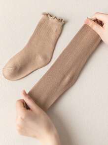 5 Pairs Of Children's Socks, Solid Color Lace Shape Princess Socks, Can Be Matched All Year Round, Simple And Comfortable, Daily Travel Sports Can Be Worn.