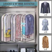 10" Gusseted All Clear Garment Bags , 32/40/50/60" Suit Bags For Closet Storage Hanging Clothes, Garment Covers With Side Zipper For Coats,Shirts, Coats, Dresses,1 Pack - Multicolor - View 3
