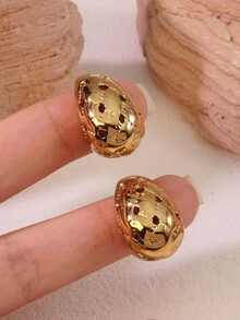 2 件/套时尚奢华风格 18K 镀金不锈钢锤纹纹理泪珠耳环，适合女性与朋友聚会或日常通勤时佩戴，也可作为节日礼物 - 金黃色 - 查看 2