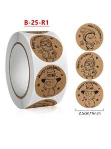 1 卷 500 张天然棕色牛皮纸自粘性永久圆形自粘标签，适用于容器、食品包装标签、婚礼派对礼品袋、食品袋、食品盒，适用于糖果、万圣节、圣诞节、圣诞节 - 彩色 - 查看 16