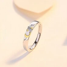 1 Paar 925er Sterling Silber Sonnenaufgang & Sonnenuntergang Partnerringe, minimalistisches Sonne & Mond Design Offener Ring, Valentinstag Geschenk