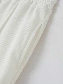 1 Set Baseball Collar Plain Long Sleeve Cardigan Jacket + Long Pants, 2pcs, Fall Clothes - White - View 7