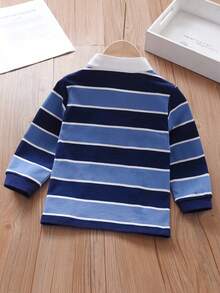 Áo thun dài tay thường ngày cài nút màu tương phản cho bé trai có cổ POLO - Màu xanh lam - Xem 2