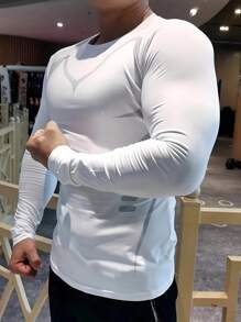 High Elastic Fitness Compression Shirts Boyfriend Style Men Long/Short Sleeve Breathable Tight Sport T-Shirt For Running, Gym, Basketball White Spring Sports - White - View 2