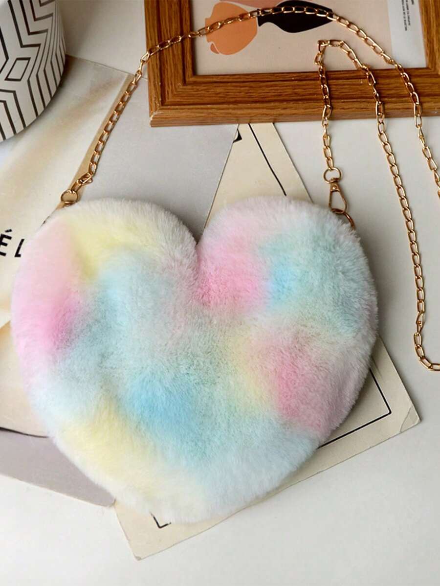 毛绒心形零钱包，蓬松手提包，柔软小巧的金属链单肩包，完美的趣味新奇礼物，最佳秋季钱包，理想的情人节服装配饰
