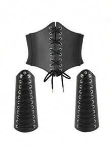 3PCS gotic Harajuku elastic lat talie reglabilă încheietura mâinii apărătoare medieval războinic rol joc recuzită Halloween