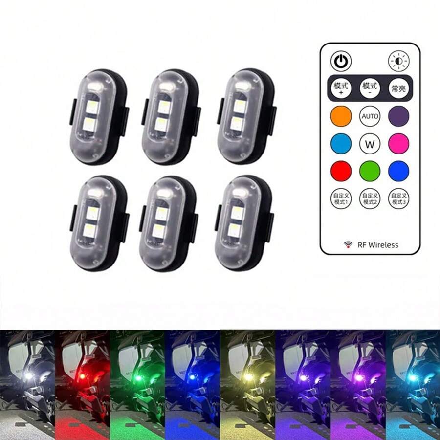 2/4/6/8/12/16pcs Wireless LED Lights With Remote Control, High Brightness Anti-Collision Lights, 8-Color USB Rechargeable, Mini Drone Night Lights, Suitable For Cars, Drones, Airplanes, Motorcycles, Bicycles, Daily Halloween Gifts, Car Accessories - 6 cái - Xem 1