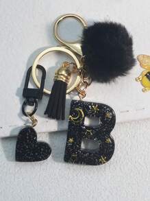 1 件树脂星空环氧字母钥匙扣，带流苏和黑色毛球装饰，送给朋友和母亲的礼物，汽车配件包饰，书包挂绳，带身份证夹，汽车配件包饰 - 黑色 - 查看 23