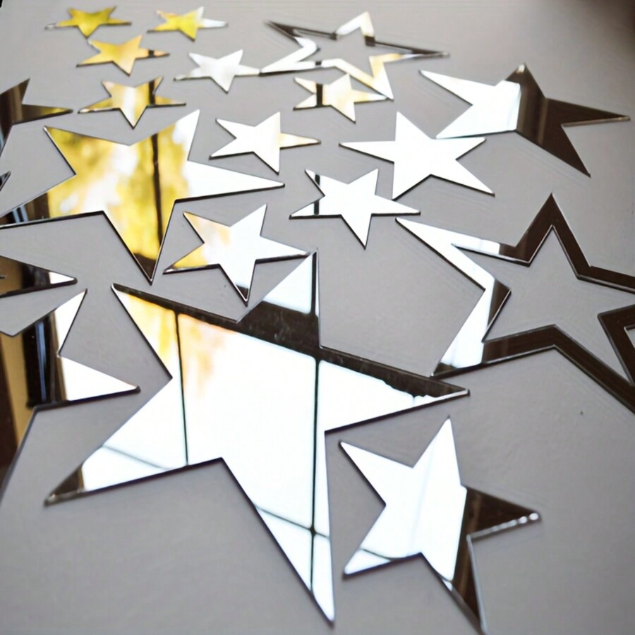 19pcs 3D Acrylic Mirror Star Ceiling Decals SelfAdhesive Wall