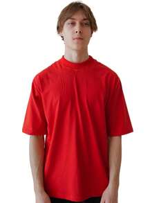 Kit 3 Oversized Streetwear T-Shirts Basic Plain Short Sleeve Mesh Comfortable Men's Fashion Sweatshirt - 紅色 - 查看 2