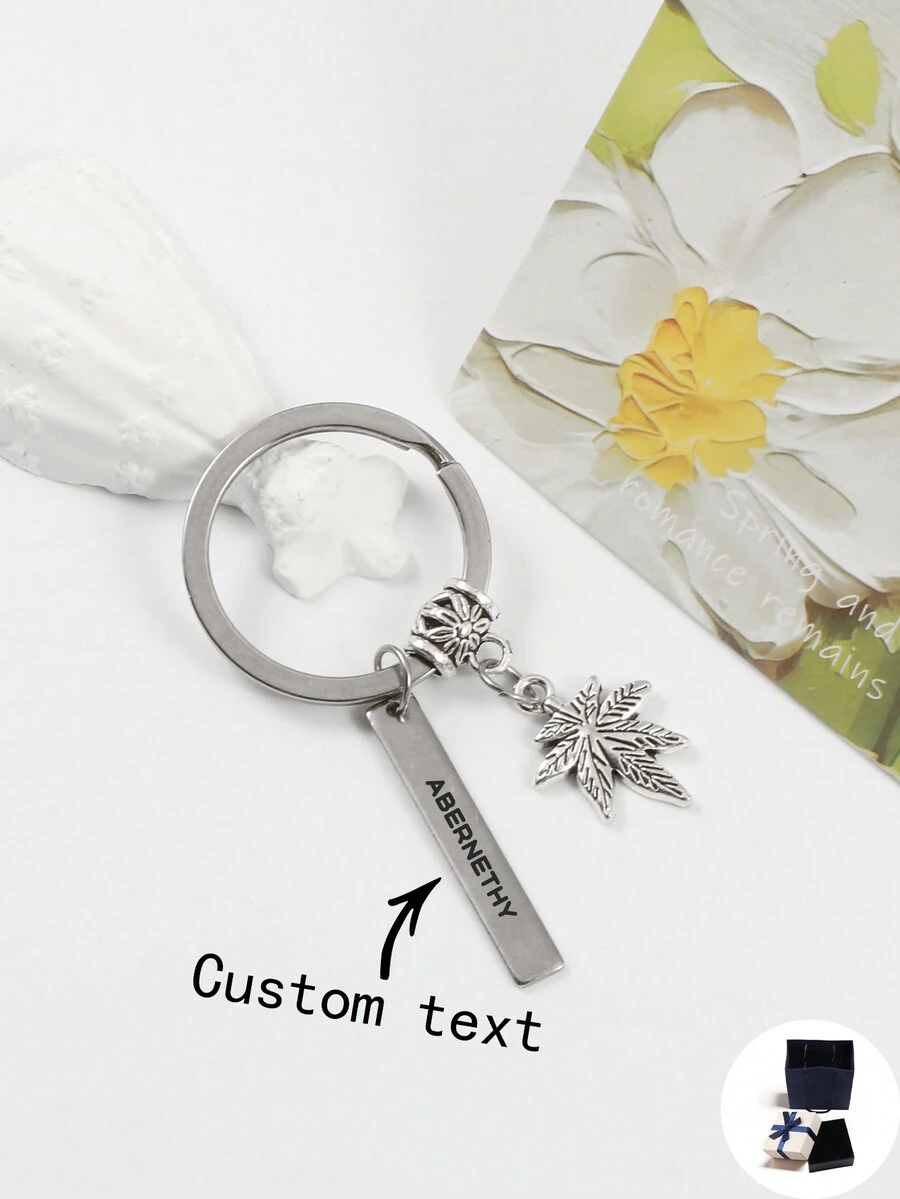 Móc khóa lá phong tùy chỉnh, khắc tên/văn bản/ngày, thích hợp cho sinh nhật, họp mặt gia đình, cha mẹ-con cái, kỷ niệm ngày cưới, quà tặng cho mẹ, bố, bạn trai, bạn gái - Bạc - Xem 1