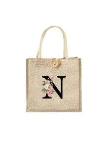 Letter Print Tote Bag, Floral Print Linen Tote Bag, Button Decor Tote Bag, Minimalist Large Capacity Tote Bag, Portable Casual Storage Tote Bag, Multi-Function Shopping Bag, New Design, Large Capacity - Khaki - View 21