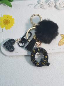 1 件树脂星空环氧字母钥匙扣，带流苏和黑色毛球装饰，送给朋友和母亲的礼物，汽车配件包饰，书包挂绳，带身份证夹，汽车配件包饰 - 黑色 - 查看 26