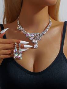 Bộ trang sức hoa tai vòng cổ pha lê và đá Rhinestone nhiều màu cho cô dâu 3 món, Phụ kiện trang sức thời trang cho phụ nữ cho tiệc tùng, sự kiện - Nhiều màu - Xem 8