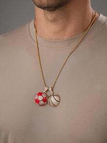 1 chiếc vòng cổ thời trang dành cho nam có mặt dây chuyền hình bóng đá và bóng rổ, phụ kiện đường phố Hip-Hop thời trang, đá pha lê thủy tinh và chất liệu đồng, quà tặng ngày lễ/sinh nhật - vòng cổ thời trang - Xem 4