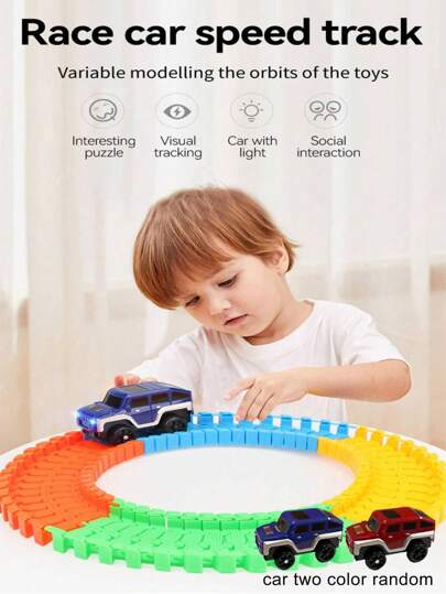 1pc Random Color Electric Car Track Toy For Kids, Diy Assembly Track Car, Adventure Game, Track Set Can Be Assembled With Multiple Cars,Back To School