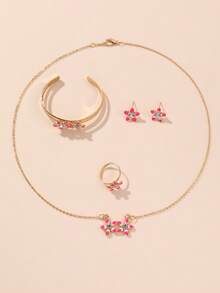 5pcs/Set Girls' Drip Oil Flower Necklace, Bracelet And Earrings Set - Flowers - View 10