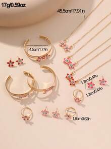 5pcs/Set Girls' Drip Oil Flower Necklace, Bracelet And Earrings Set - Flowers - View 11