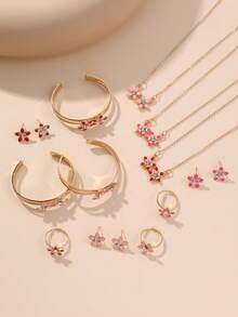 5pcs/Set Girls' Drip Oil Flower Necklace, Bracelet And Earrings Set - Flowers - View 6
