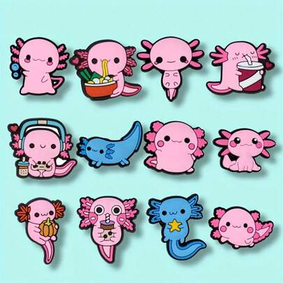 12-Piece Axolotl Shoe Charms Set, Cute Animal Design, Waterproof PVC Material For Shoe Decoration Accessories