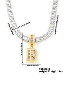 1 pezzo Collana con ciondolo a forma di lettera in rame e zirconia cubica, di stile hip hop, unisex